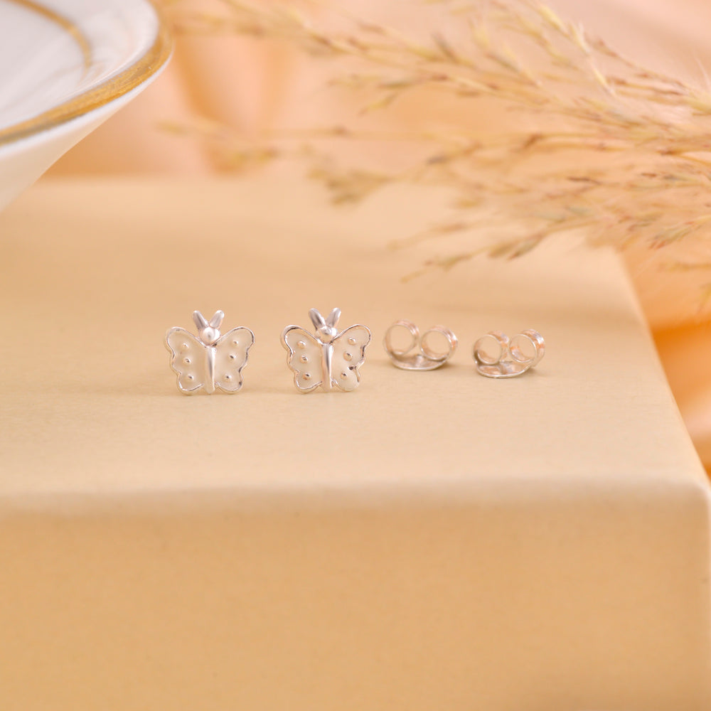 Cute and Elegant White Enamel Small Butterfly Studs Earrings