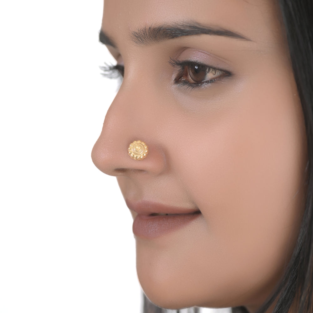 18k Gold Plated Screw Back Nose Pin in 92.5 Sterling Silver for Women and Girls