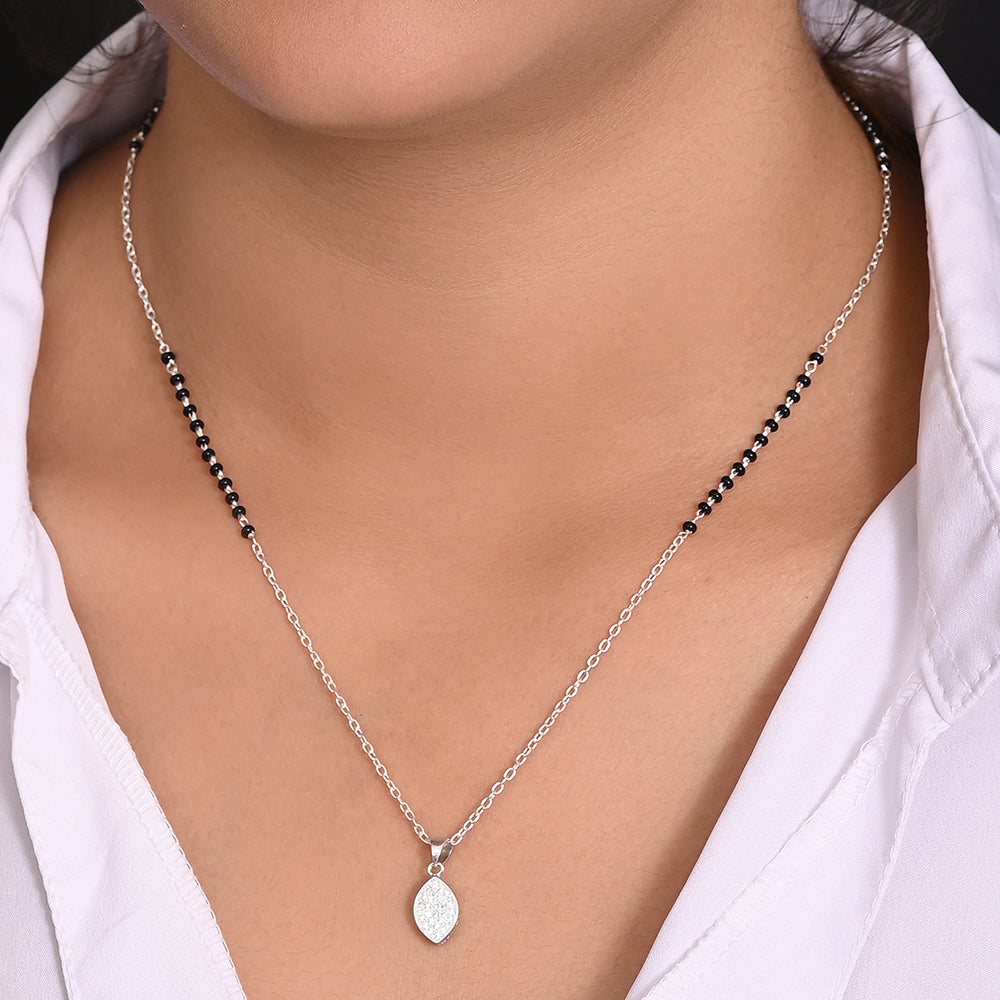 Pear Shape Pendant and Earring Mangalsutra Set in 925 Sterling Silver