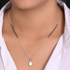 Pear Shape Pendant and Earring Mangalsutra Set in 925 Sterling Silver