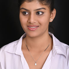 Pear Shape Pendant and Earring Mangalsutra Set in 925 Sterling Silver