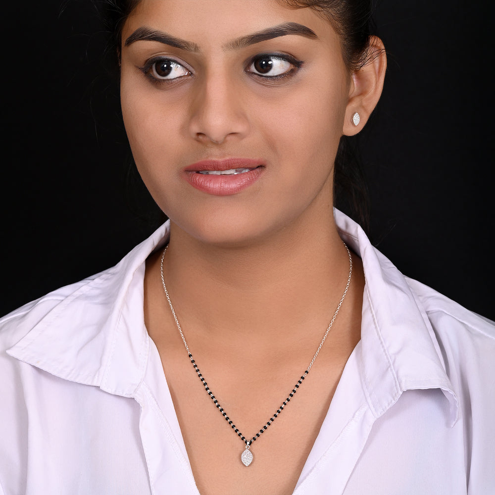 Pear Shape Pendant and Earring Mangalsutra Set in 925 Sterling Silver
