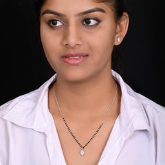 Pear Shape Pendant and Earring Mangalsutra Set in 925 Sterling Silver