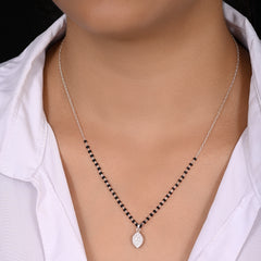 Pear Shape Pendant and Earring Mangalsutra Set in 925 Sterling Silver