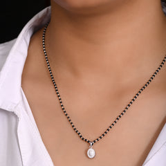 Oval Pendant and Earring Mangalsutra Set in Pure 925 Sterling Silver