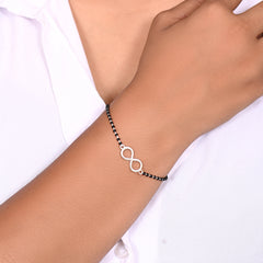 92.5 Sterling Silver Infinity Modern Bracelet with Black Beads