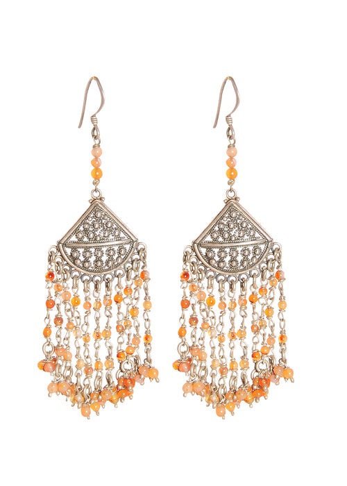 Designer pair of Traditional Indian Jhumkis in Pure 925 Silver with Carnelian beads - Default Title - Abhooshan