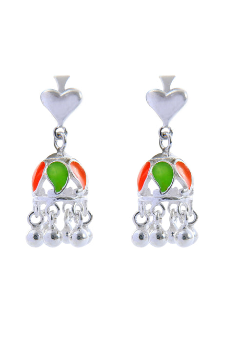 Designer pair of Traditional Indian Jhumkis in Colorful Enamel and 925 Silver - Default Title - Abhooshan