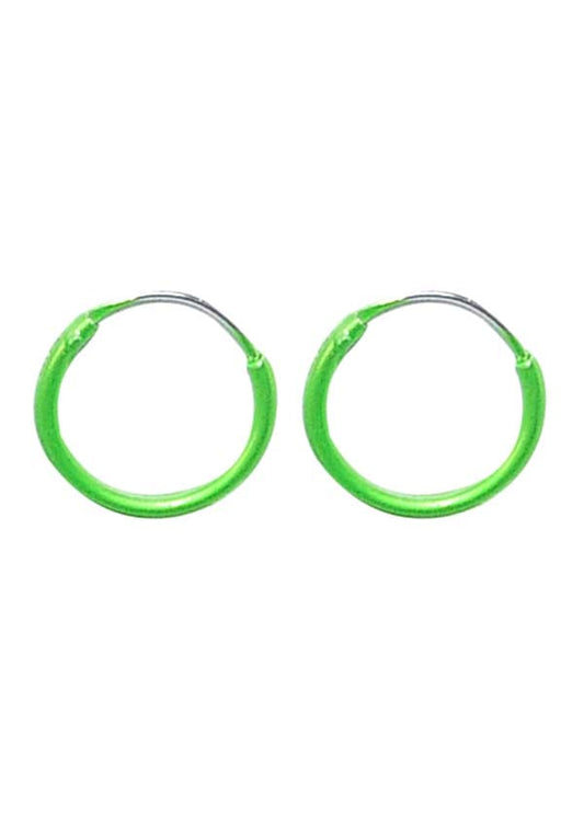 925 Sterling Silver Cute and Little Pair of Green Enamel Hoop Earrings