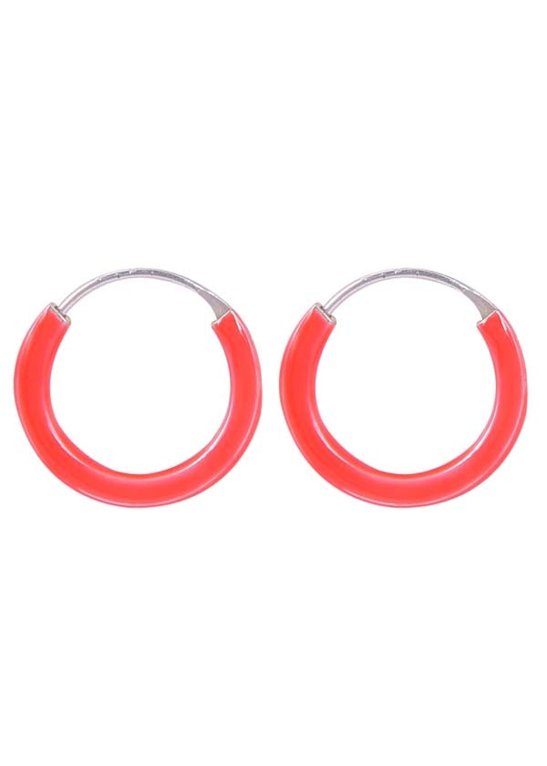 925 Sterling Silver Cute Pair of Orange Enamel Hoop Earrings