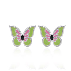 Pure 925 Sterling Silver Cute and Elegant Enamel Butterfly Studs Earrings