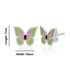 Pure 925 Sterling Silver Cute and Elegant Enamel Butterfly Studs Earrings