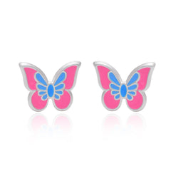 Pure 925 Sterling Silver Cute and Elegant Enamel Butterfly Studs Earrings