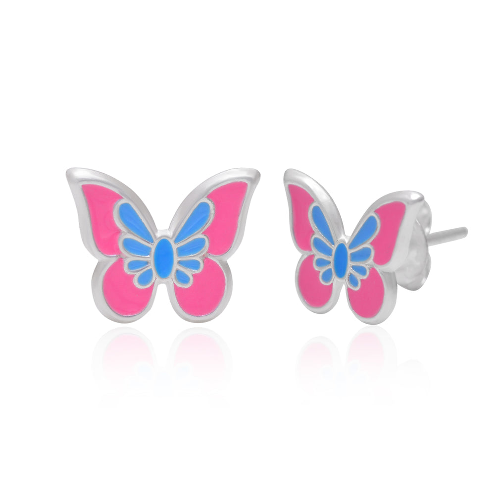Pure 925 Sterling Silver Cute and Elegant Enamel Butterfly Studs Earrings