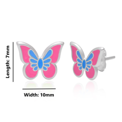 Pure 925 Sterling Silver Cute and Elegant Enamel Butterfly Studs Earrings