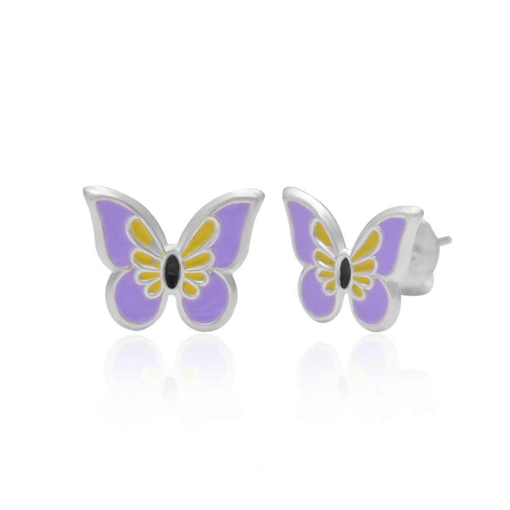 Pure 925 Sterling Silver Cute and Elegant Enamel Butterfly Studs Earrings
