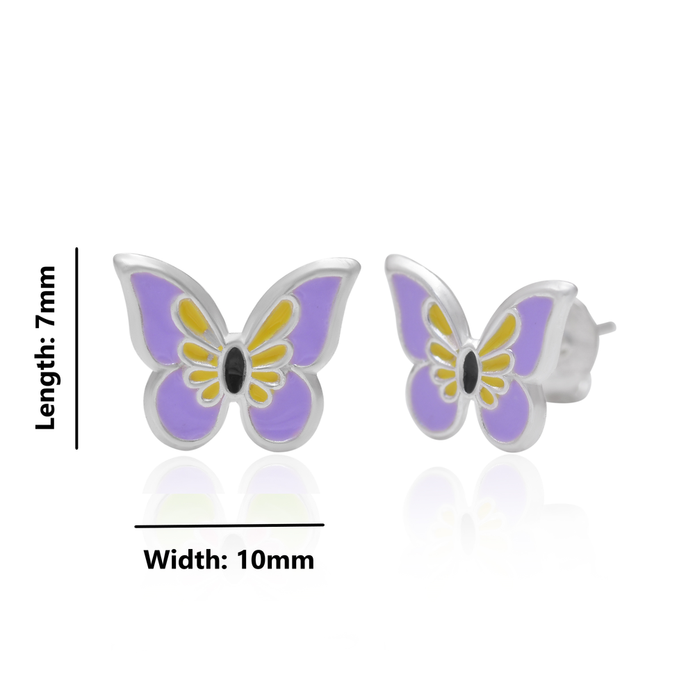 Pure 925 Sterling Silver Cute and Elegant Enamel Butterfly Studs Earrings