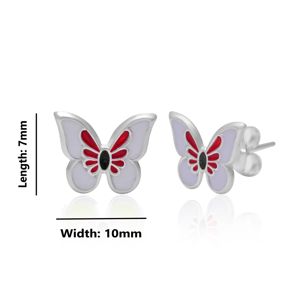 Pure 925 Sterling Silver Cute and Elegant Enamel Butterfly Studs Earrings