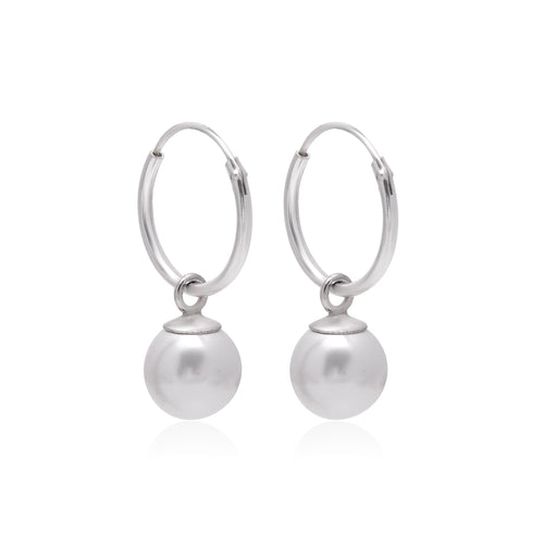 92.5 Sterling Silver 12mm Hoop Earrings with 8mm hanging White Pearl - Default Title - Abhooshan