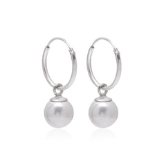 92.5 Sterling Silver 12mm Hoop Earrings with 8mm hanging White Pearl