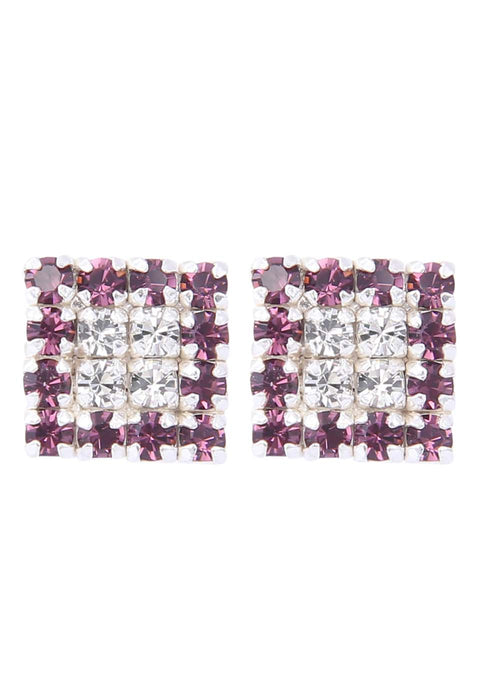 92.5 Sterling Silver Square Studs Unisex Earrings  Purple and White Cubic Zirconia CZ - Default Title - Abhooshan