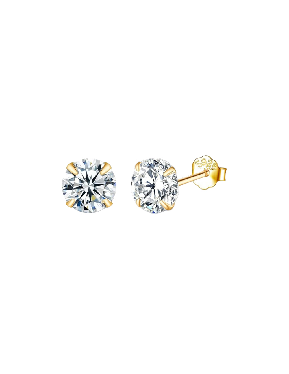 18k Gold Plated 925 Sterling Silver pair of Round 5mm Single White Cz Unisex Stud Earrings