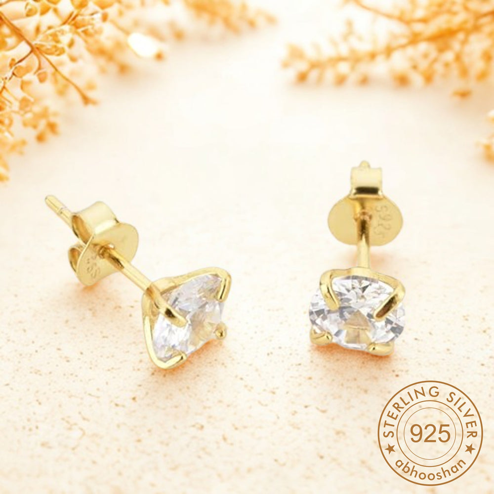 18k Gold Plated 925 Sterling Silver pair of Round 5mm Single White Cz Unisex Stud Earrings