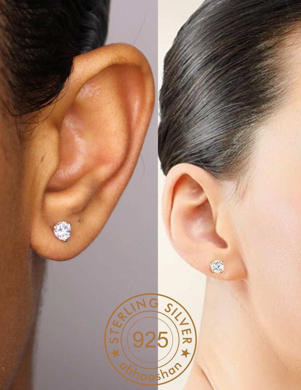 18k Gold Plated 925 Sterling Silver pair of Round 5mm Single White Cz Unisex Stud Earrings