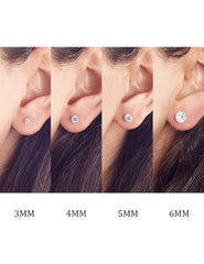 18k Gold Plated 925 Sterling Silver pair of Round 6 mm Single White Cz Unisex Stud Earrings