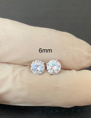 18k Gold Plated 925 Sterling Silver pair of Round 6 mm Single White Cz Unisex Stud Earrings