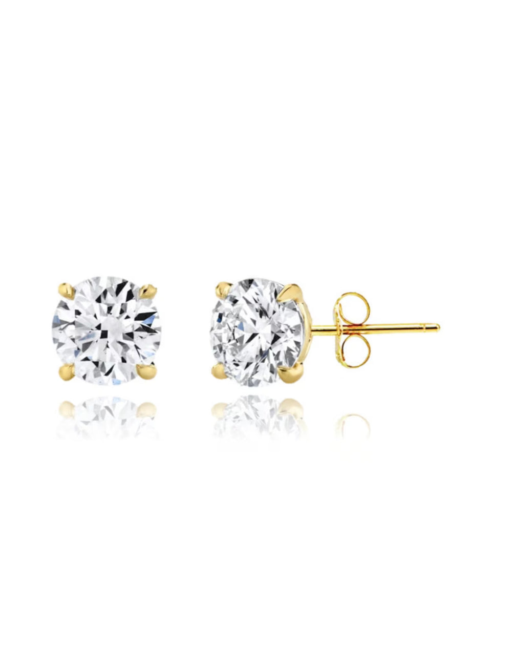 18k Gold Plated 925 Sterling Silver pair of Round 10mm Single Stone White CZ Unisex Stud Earrings