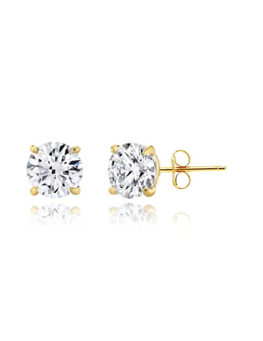 18k Gold Plated 925 Sterling Silver pair of Round 10mm Single Stone White CZ Unisex Stud Earrings