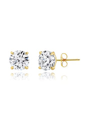 18k Gold Plated 925 Sterling Silver pair of Round 10mm Single Stone White CZ Unisex Stud Earrings