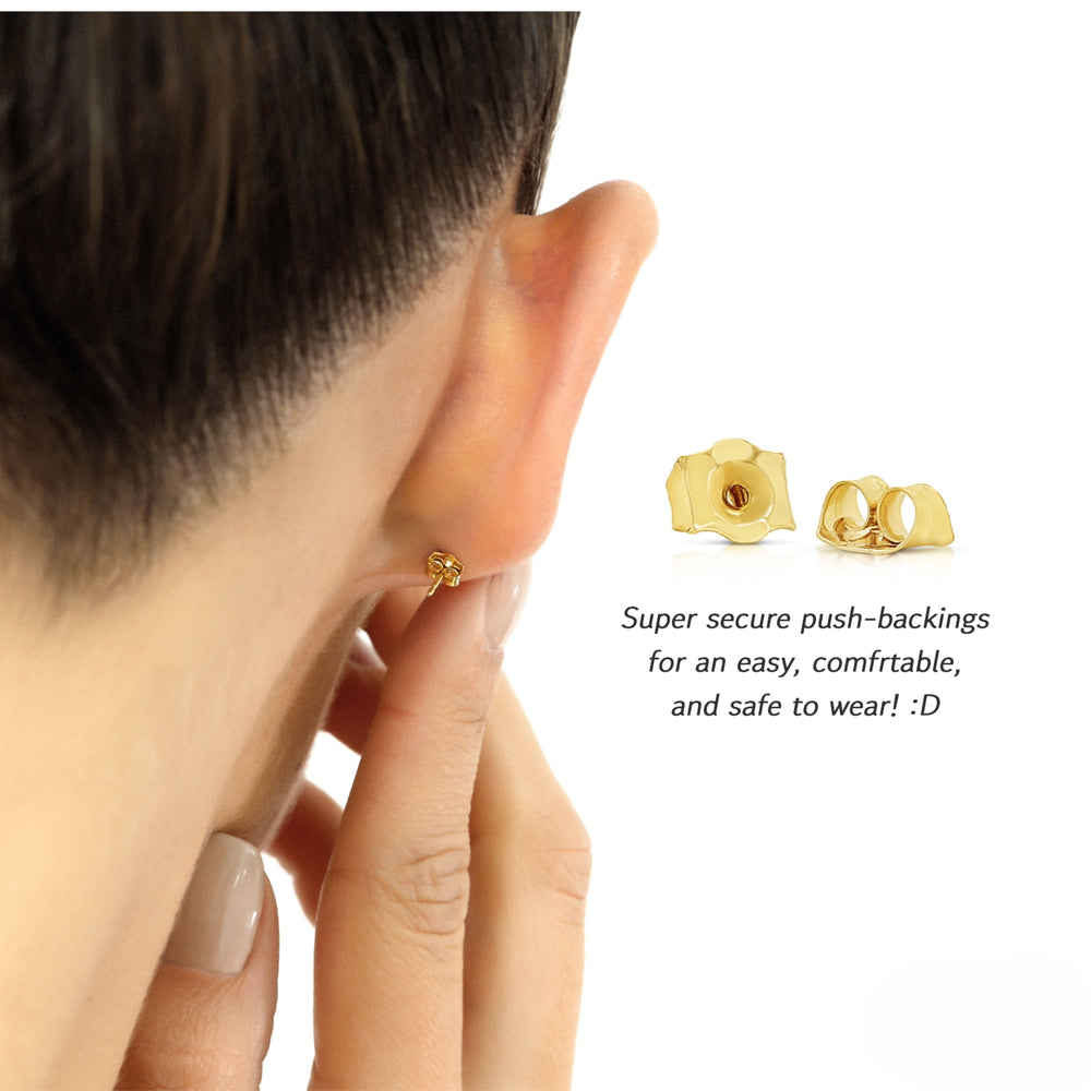 18k Gold Plated 925 Sterling Silver pair of Round 10mm Single Stone White CZ Unisex Stud Earrings