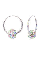 92.5 Sterling Silver 14 mm Hoop Earring with Multi Color Crystals Balls