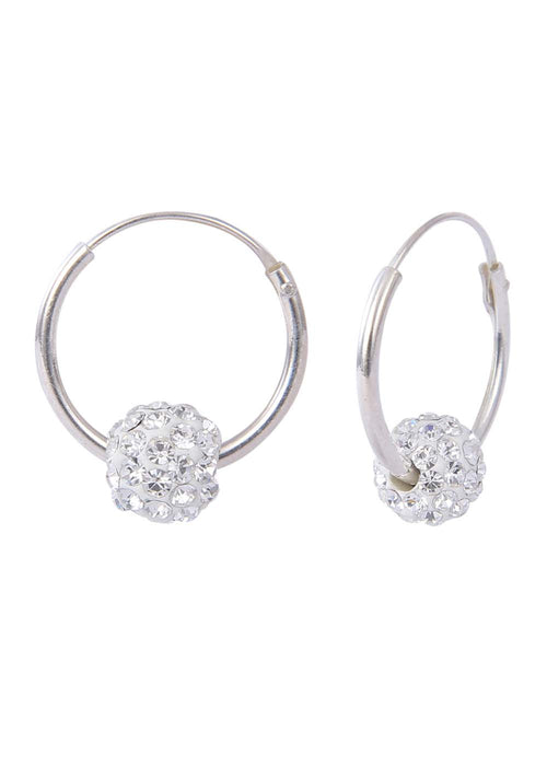 92.5 Sterling Silver 14 mm Hoop Earring with White Crystals Balls - Default Title - Abhooshan