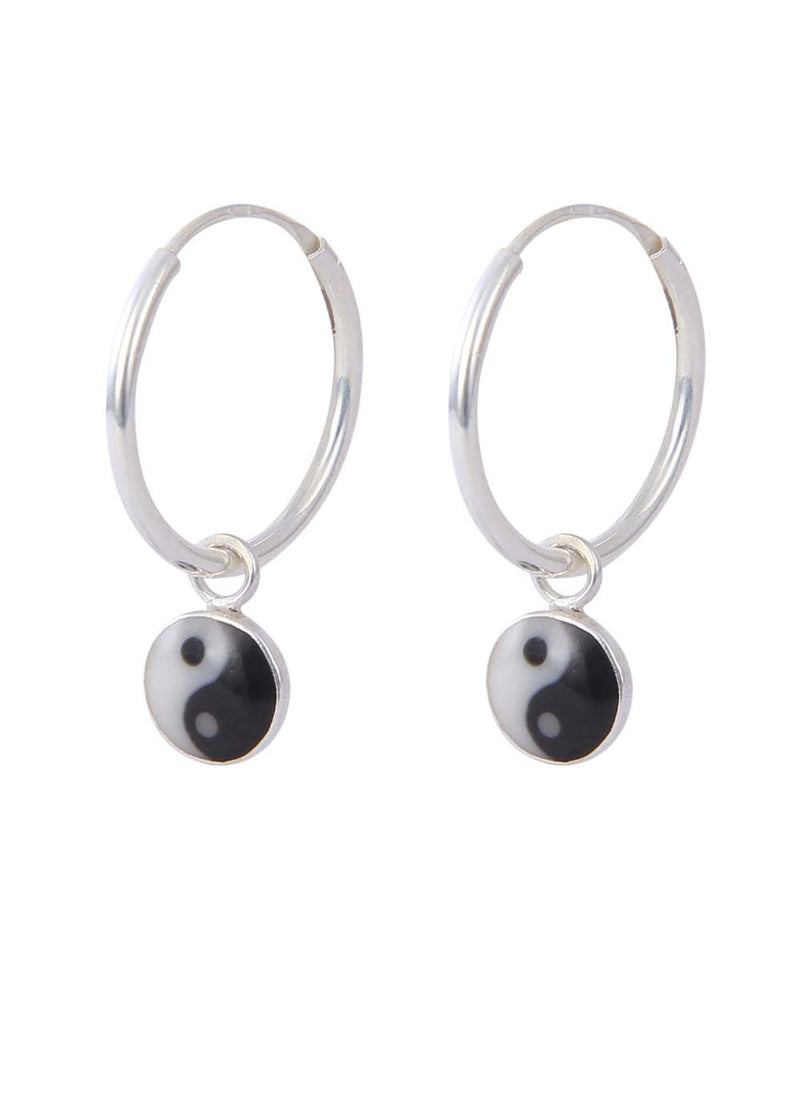 92.5 Sterling Silver 12 mm Hoops with Yin Yang Design