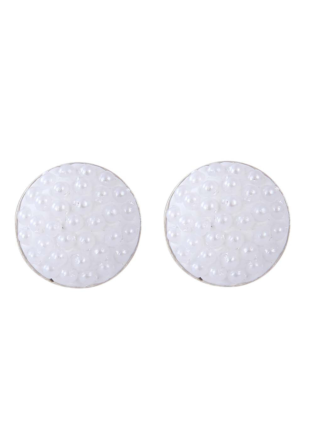 White Pearl Round Studs in 92.5 Silver