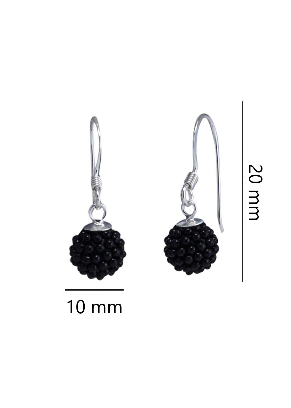 Designer Round Onyx Micro Pearl Ball with 92.5 Sterling Silver Ear Wire