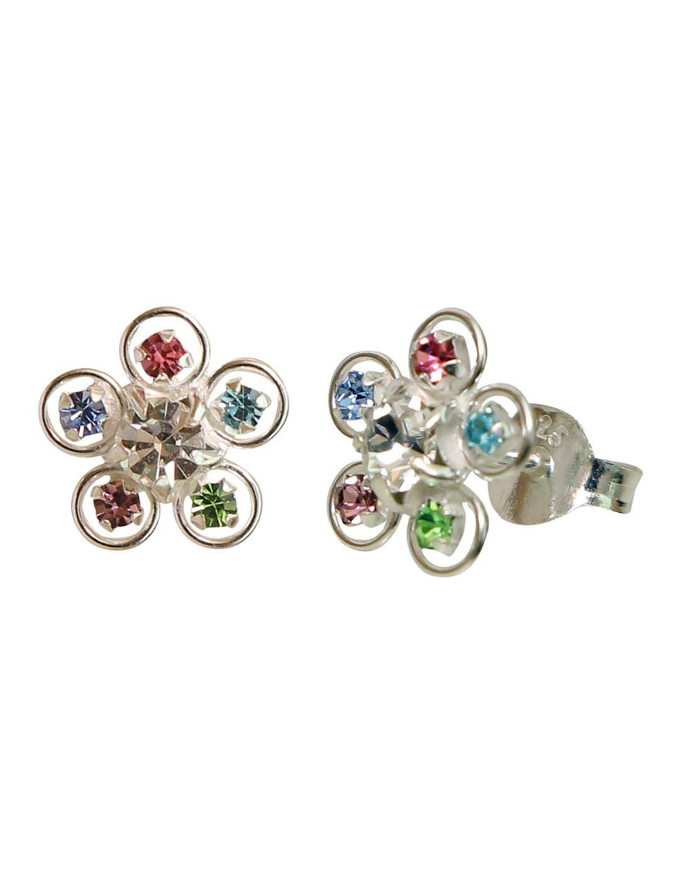 Multicolor CZ Flower shape Stud Earrings in 92.5 Silver
