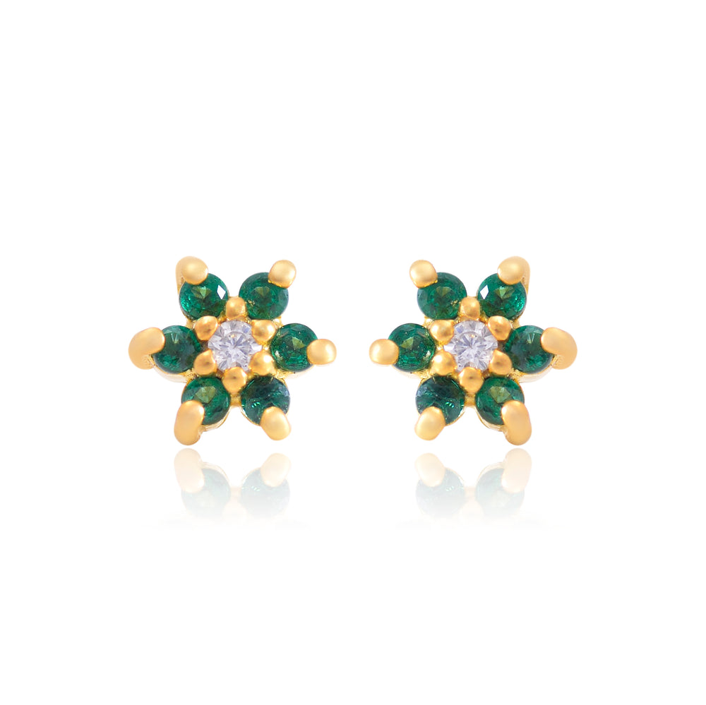 Beautiful Green CZ Screw Back Gold Plated 92.5 Silver Stud Earrings