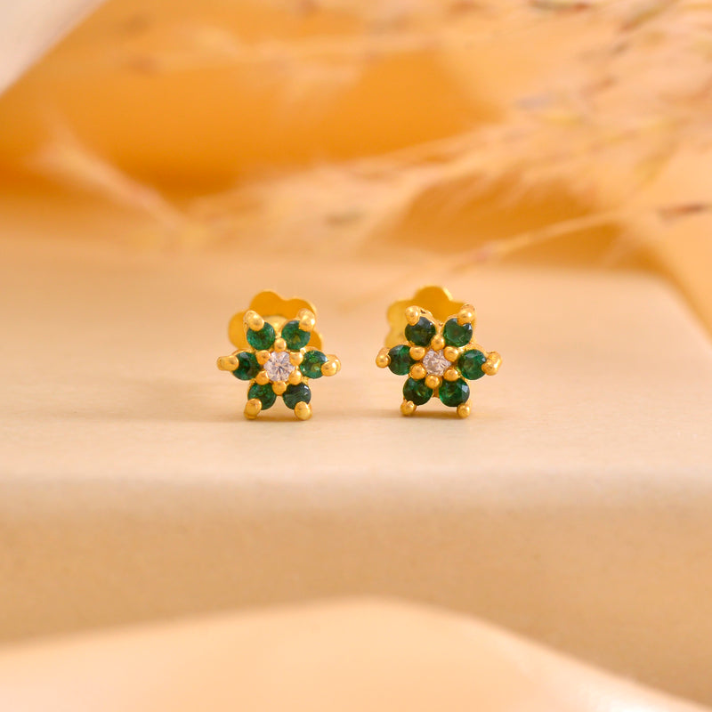 Beautiful Green CZ Screw Back Gold Plated 92.5 Silver Stud Earrings