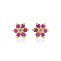 Beautiful Ruby Pink CZ Screw Back Gold Plated 92.5 Silver Stud Earrings