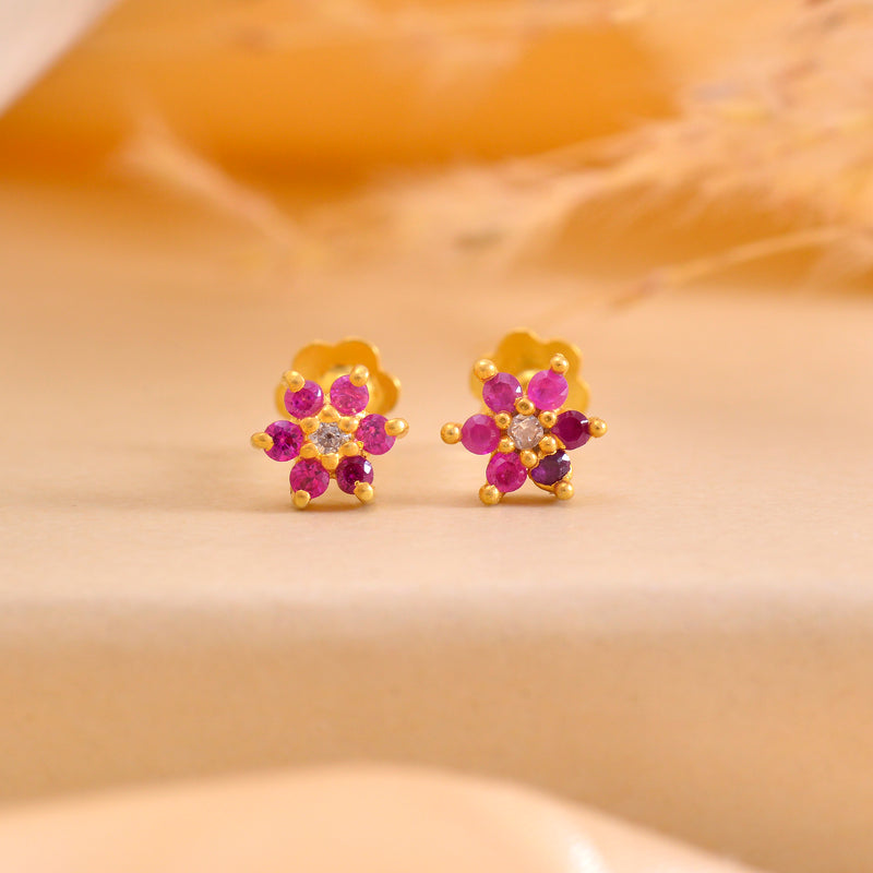 Beautiful Ruby Pink CZ Screw Back Gold Plated 92.5 Silver Stud Earrings