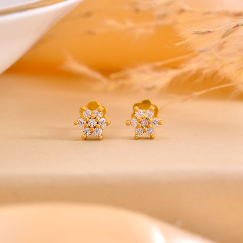White CZ Screw Back Gold Plated 92.5 Silver Stud Earrings