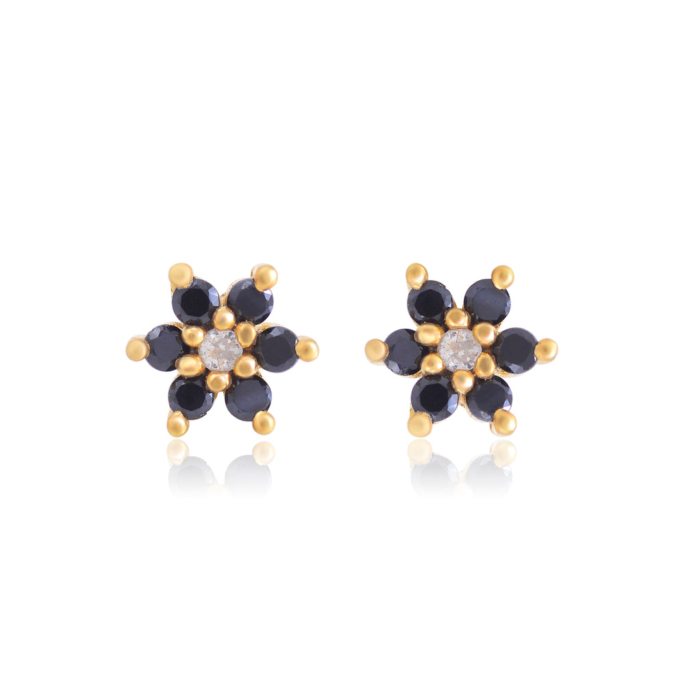 Black CZ Screw Back Gold Plated 92.5 Silver Stud Earrings