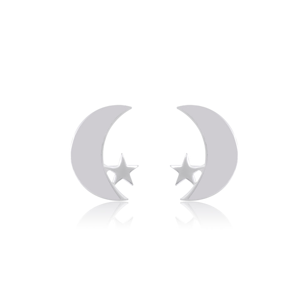 Chaand Taara 92.5 Sterling Silver Pair of  Star n Moon Stud Earrings