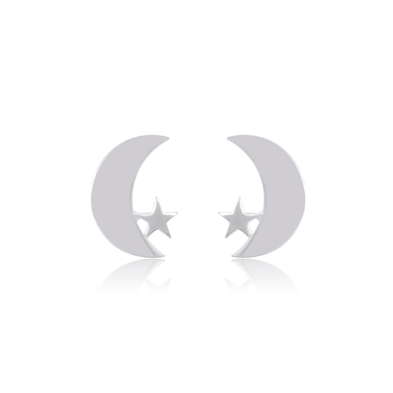 Chaand Taara 92.5 Sterling Silver Pair of  Star n Moon Stud Earrings