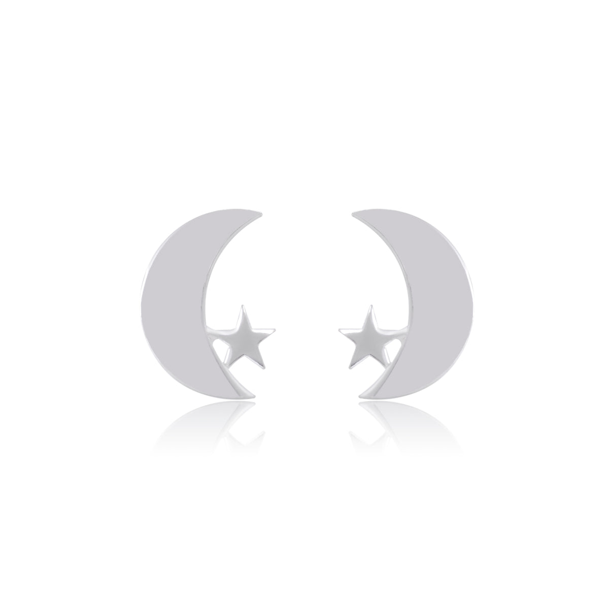 Chaand Taara 92.5 Sterling Silver Pair of  Star n Moon Stud Earrings