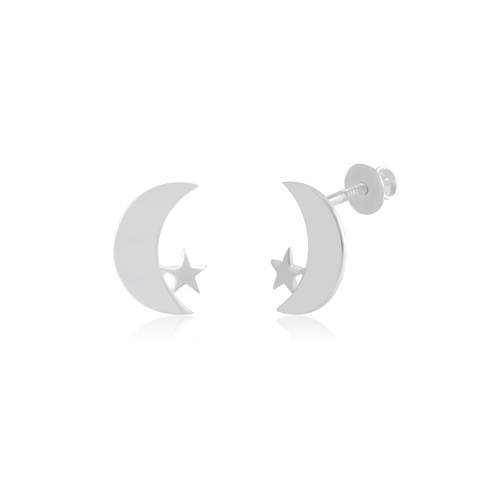 Chaand Taara 92.5 Sterling Silver Pair of  Star n Moon Stud Earrings